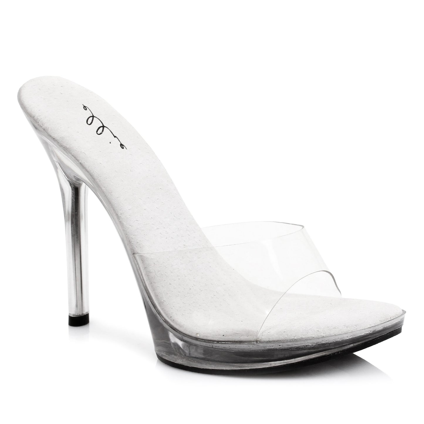 502-VANITY Ellie Shoes 5" Heel Clear Mule. COMPETITIO EXTENDED S 5 INCH HEEL