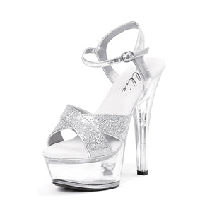 601-JANIE 6" Heel Glitter Sandal.