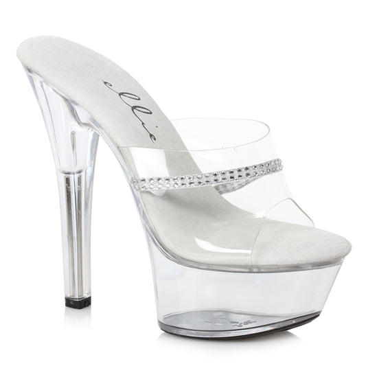 601-JESSE Ellie Shoes 6" Heel Clear Rhinestone Mule. COMPETITIO 6 INCH HEEL SALES 6 IN