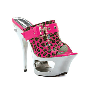 604-CIDNEY 6" cut out platform neon mule with side buckle décor