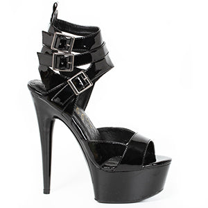 609-ATHENA 6" PEEP TOE PLATFORM WITH TRIPLE STRAP AND BUCKLE DETAIL