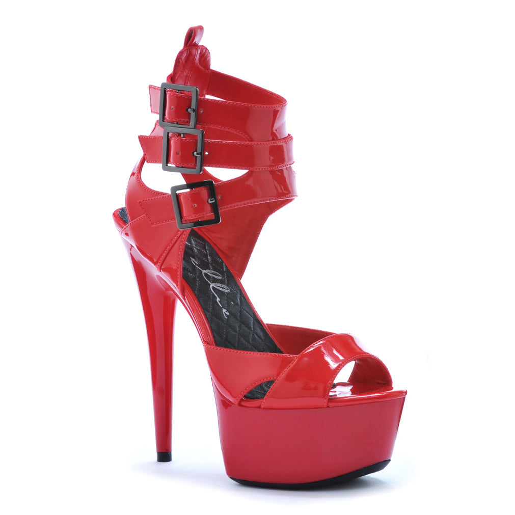 609-ATHENA Ellie Shoes 6" PEEP TOE PLATFORM WITH TRIPLE STRAP AND BUCKLE DETAIL EXTENDED S 6 INCH HEEL