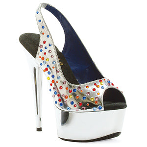 609-BEDAZZLED 6" Platform Peep Toe W/Multi Colored Rhinestones