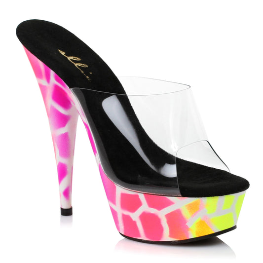 609-GIRAFFE Ellie Shoes 6" Inch Giraffe Design NEON Mule EXTENDED S 6 INCH HEEL SALES 6 IN