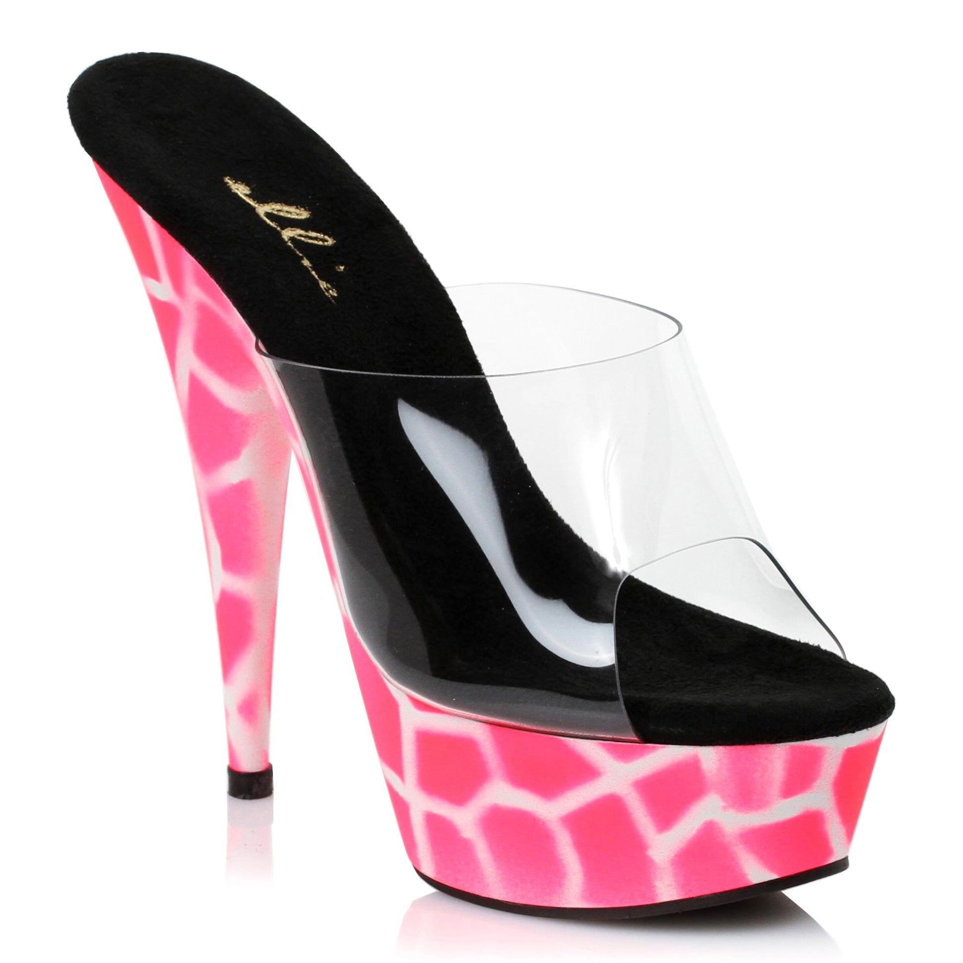 609-GIRAFFE Ellie Shoes 6" Inch Giraffe Design NEON Mule EXTENDED S 6 INCH HEEL SALES 6 IN