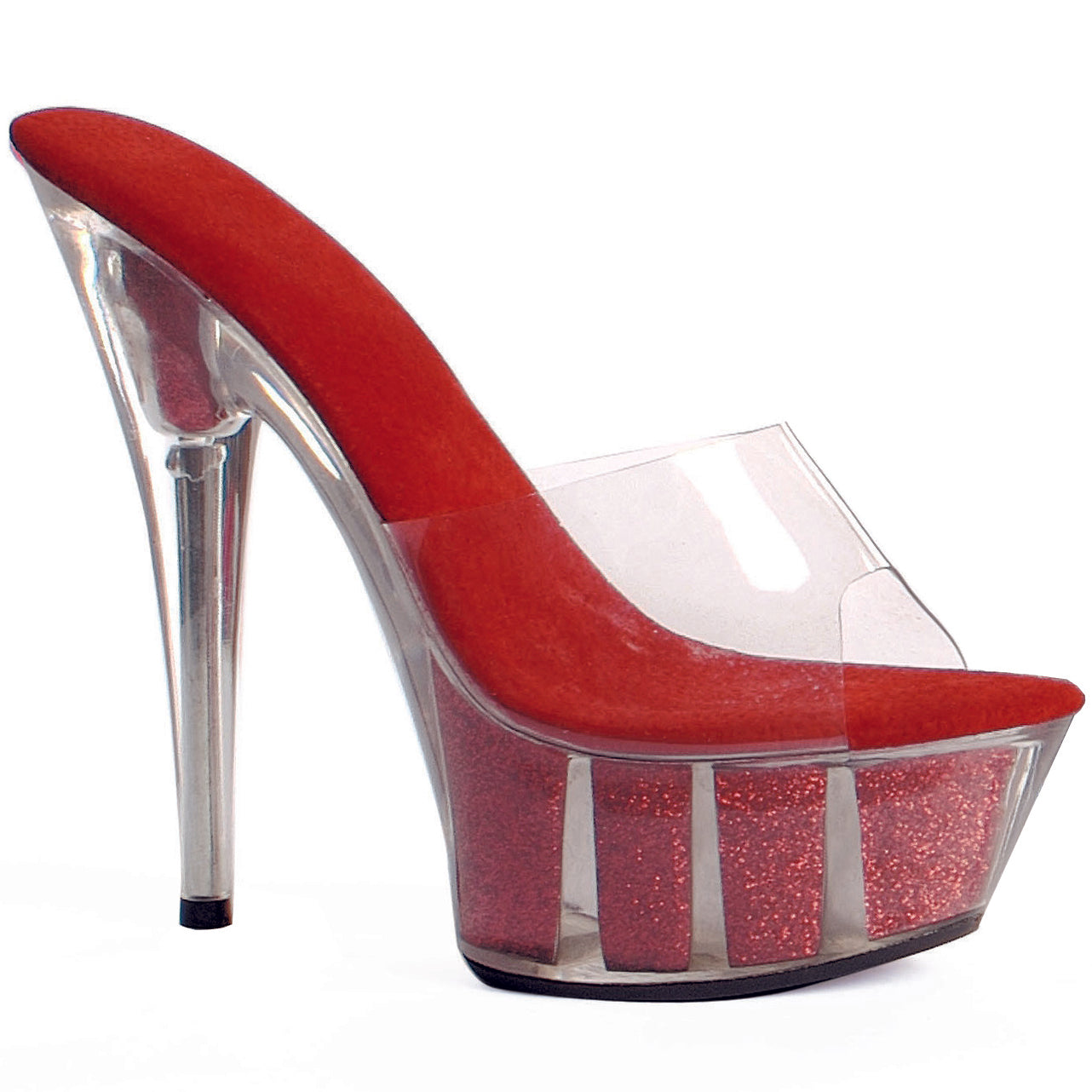 609-GLITTER Ellie Shoes 6" Pointed Stiletto Mule W/Glitter In Platform. EXTENDED S 6 INCH HEEL