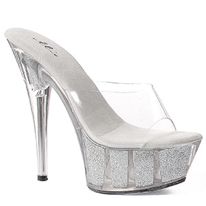 609-GLITTER 6" Pointed Stiletto Mule W/Glitter In Platform.