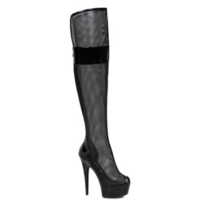 609-IVY 6" Peep Toe Thigh High Mesh  Boot