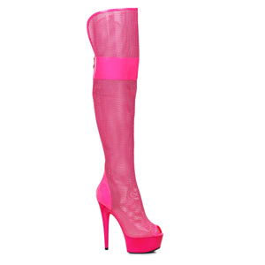 609-IVY 6" Peep Toe Thigh High Mesh  Boot