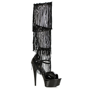 609-LADY 6" Stiletto Sandal with Knee High Metallic Fringe