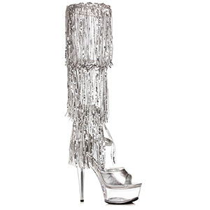 609-LADY 6" Stiletto Sandal with Knee High Metallic Fringe