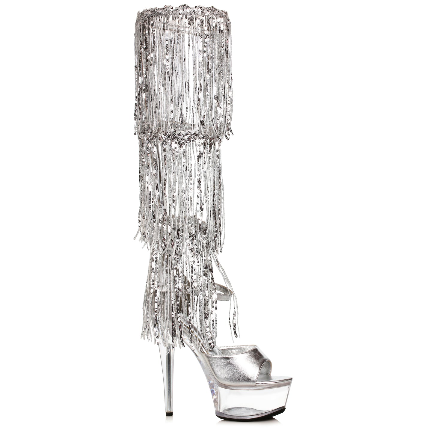 609-LADY Ellie Shoes 6" Stiletto Sandal with Knee High Metallic Fringe 6 INCH HEEL KNEE HIGH