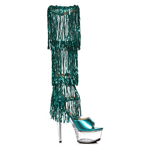 609-LADY 6" Stiletto Sandal with Knee High Metallic Fringe