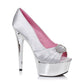 609-LAUREN Ellie Shoes 6" Satin Peep Toe Chrome Platform W/RhineStone Buckle COMPETITIO EXTENDED S 6 INCH HEEL PUMPS