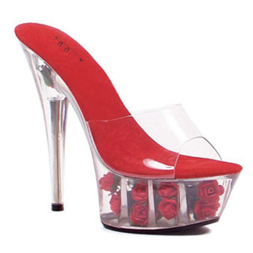 609-ROSES Ellie Shoes 6" ROSE FILLED PLATFORM WITH CLEAR UPPER AND COLOR INSOLE 6 INCH HEEL