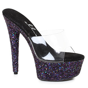 609-SERENITY 6" Pointed Stiletto Mule Sandal With Glitter Platform