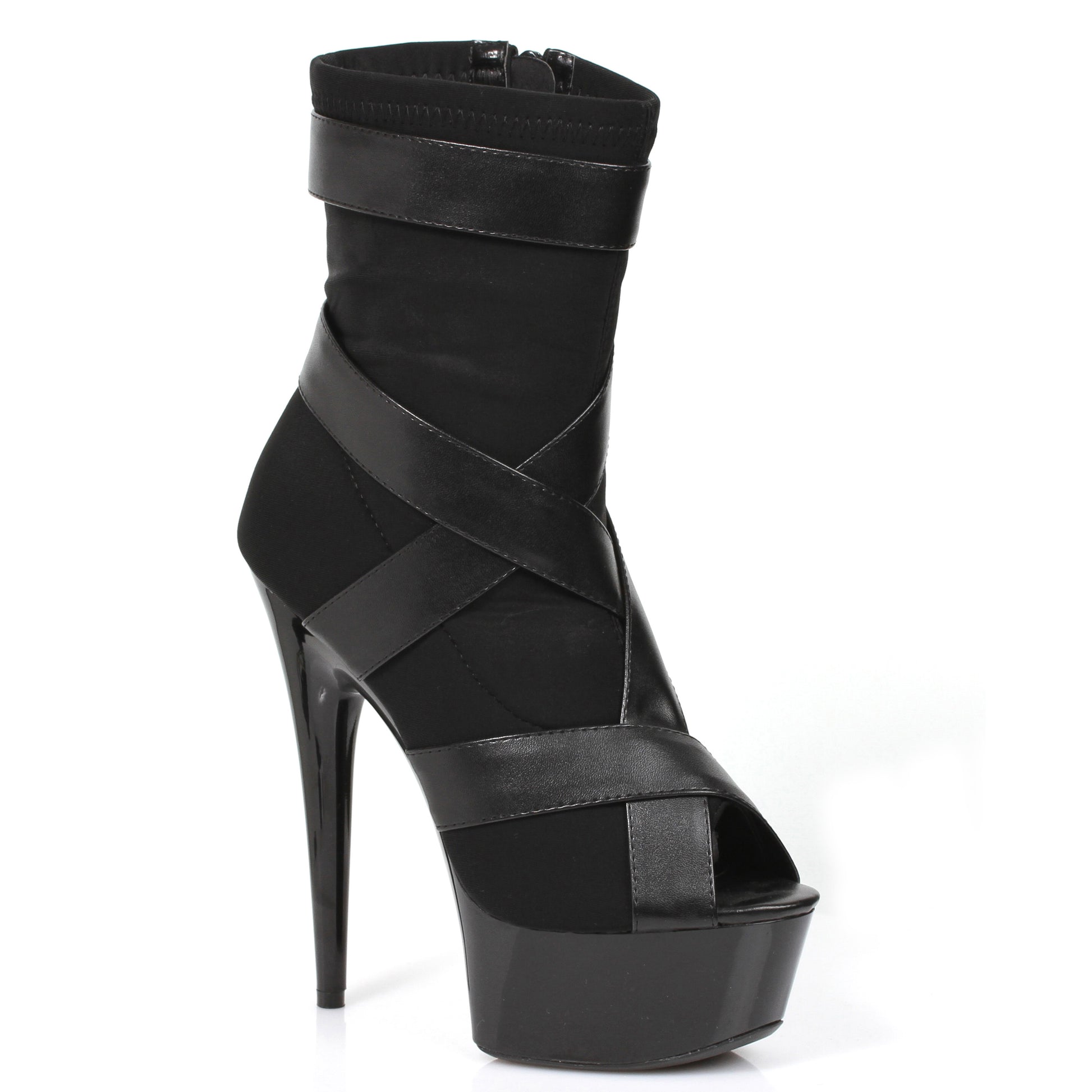 609-STRUCK Ellie Shoes 6" Platform Sporty Stretch Material With Contrasting Straps ANKLE BOOT 6 INCH HEEL SALES 6 IN