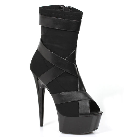 609-STRUCK Ellie Shoes 6" Platform Sporty Stretch Material With Contrasting Straps ANKLE BOOT 6 INCH HEEL SALES 6 IN