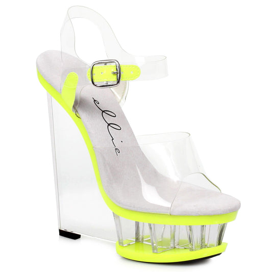 610-SHANA Ellie Shoes 6" Clear And Neon Wedge With Ankle Strap 6 INCH HEEL SALES 6 IN