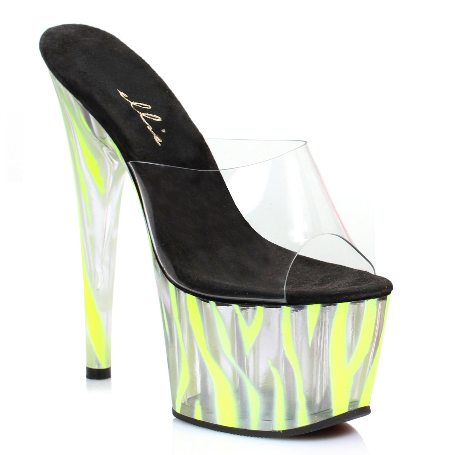 709-ZEBRA Ellie Shoes 7" Inch Mule With Blacklight Zebra Pattern EXTENDED S 7 INCH HEEL SALES 7 &