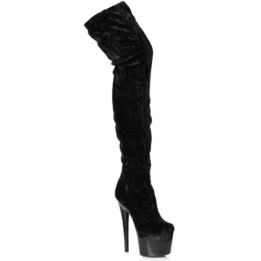 709-ZOEY Ellie Shoes 7" CRUSHED VELVET THIGH HIGH BOOT 7 INCH HEEL THIGH HIGH