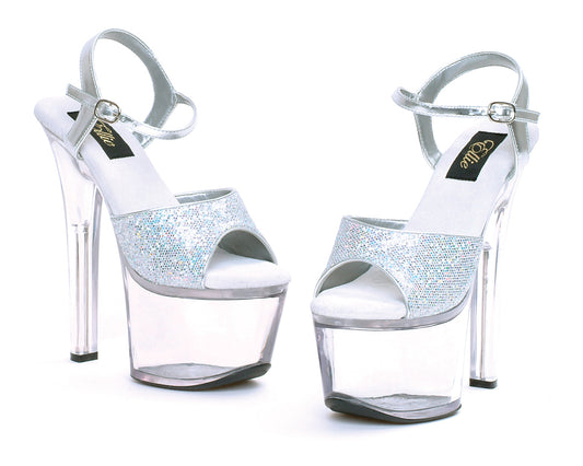 711-FLIRT-G Ellie Shoes 7" Heel Silver Glitter Sandal EXTENDED S 7 INCH HEEL