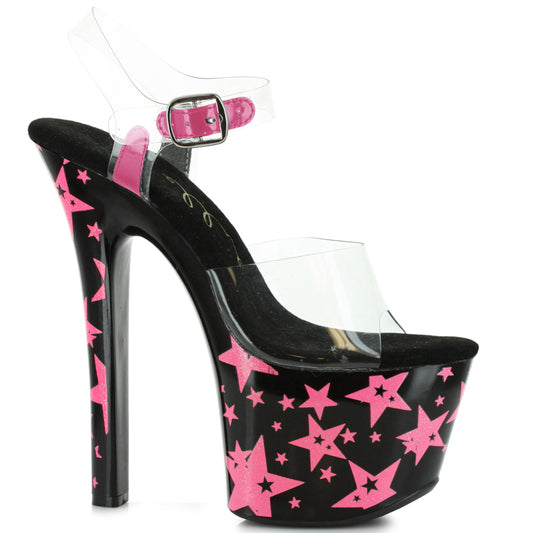 711-STARLA Ellie Shoes 7" Heel With Blacklight Reflective Stars EXTENDED S 7 INCH HEEL SALES 7 &