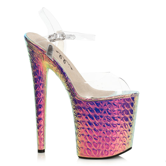 850-SUGAR Ellie Shoes 8" Heel Hologram Sandal. 8 INCH HEEL