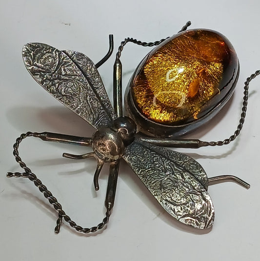 Vintage Sterling Amber Bumblebee