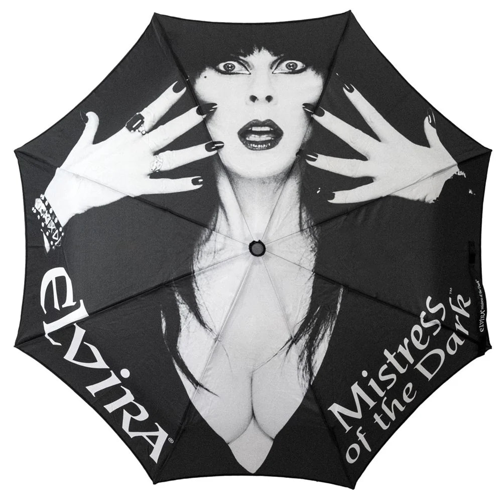 Skull Handle Elvira Classic Logo Umbrella Kreepsville Halloween Hip Crypt Parasol Accessories Horror Movie Macabre 