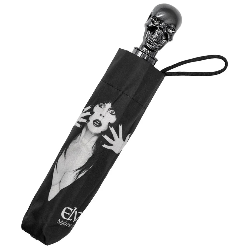 Skull Handle Elvira Classic Logo Umbrella Kreepsville Halloween Hip Crypt Parasol Accessories Horror Movie Macabre 