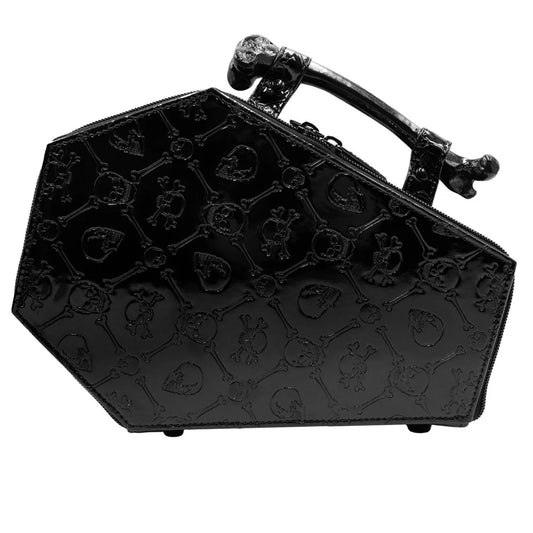 Embossed Patent Skull Crossbones Coffin Purse Bag