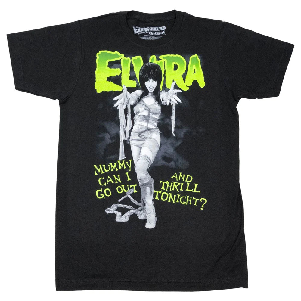 Elvira Mummy Thrill Tonight Mens T-Shirt Kreepsville Halloween Hip Crypt Movie Macabre Clothing