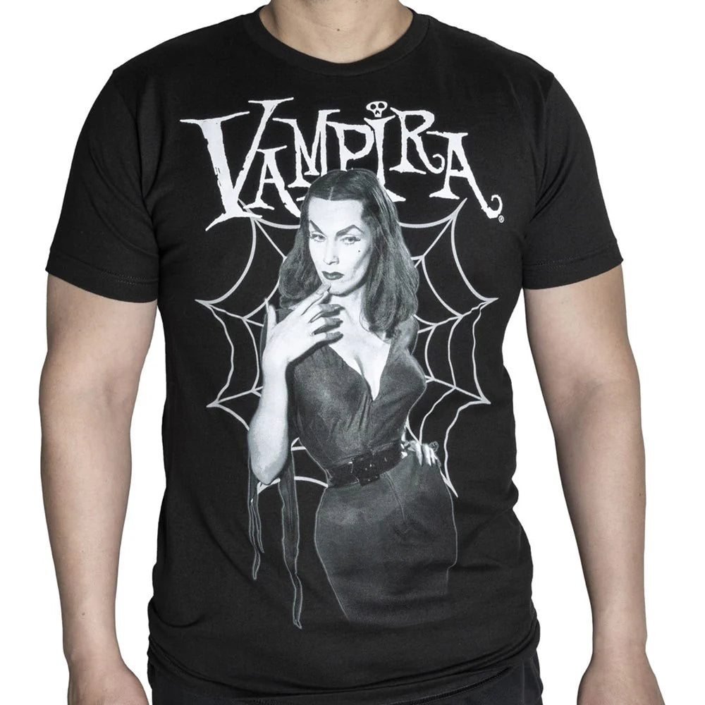 Vampira Cobweb T-shirt Kreepsville Halloween Hip Crypt Horror Movie Clothing Plan 9 from Outer Space 