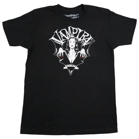 Vampira Bat Wing Crest T-shirt Kreepsville Halloween Hip Crypt Horror Movie Clothing Plan 9 from Outer Space 