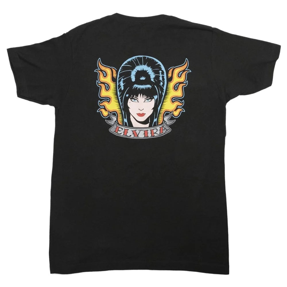 Elvira Tattoo Flame Mens T-Shirt Kreepsville Halloween Hip Crypt Movie Macabre Clothing Horror