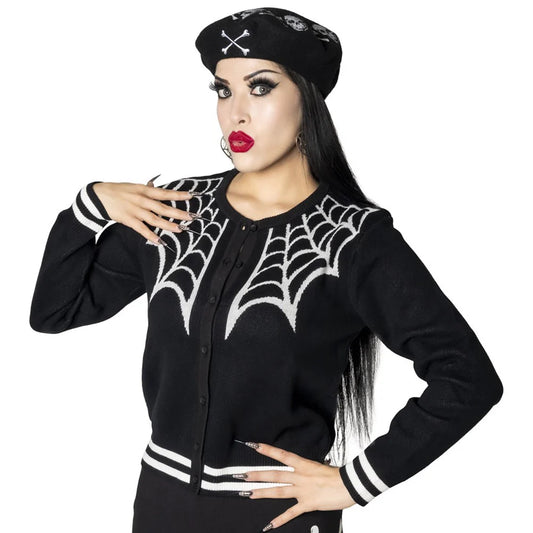 Spiderweb White Cardigan Sweater Hip Crypt Kreepsville Halloween Spooky Season Horror Clothing