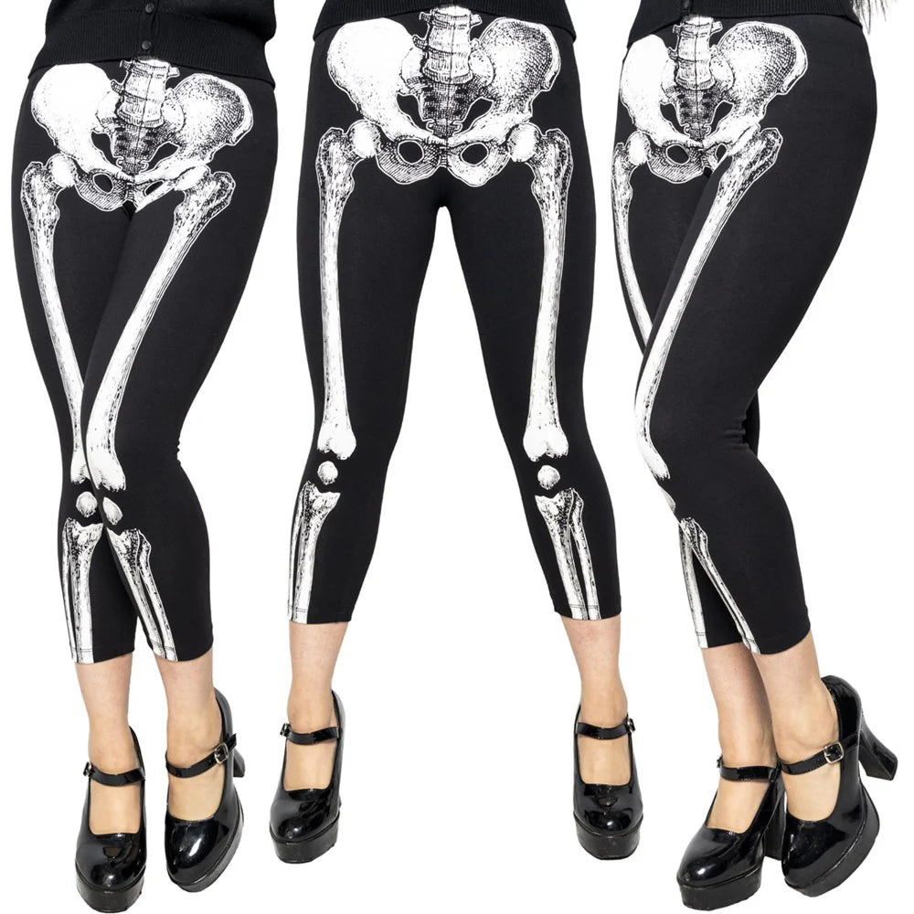 Skele-Bone White Capri Leggings Hip Crypt Kreepsville Halloween Spooky Season Horror Clothing