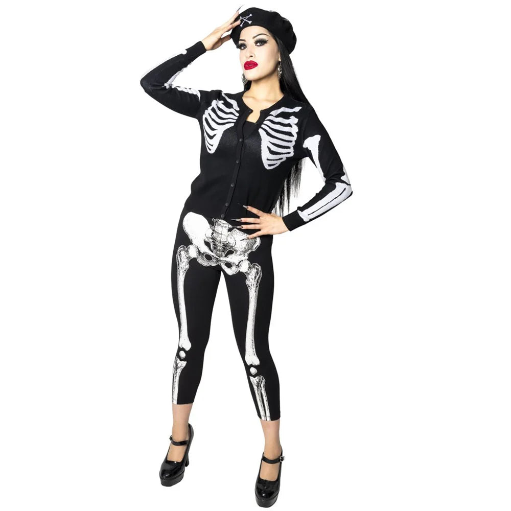 Skele-Bone White Capri Leggings Hip Crypt Kreepsville Halloween Spooky Season Horror Clothing