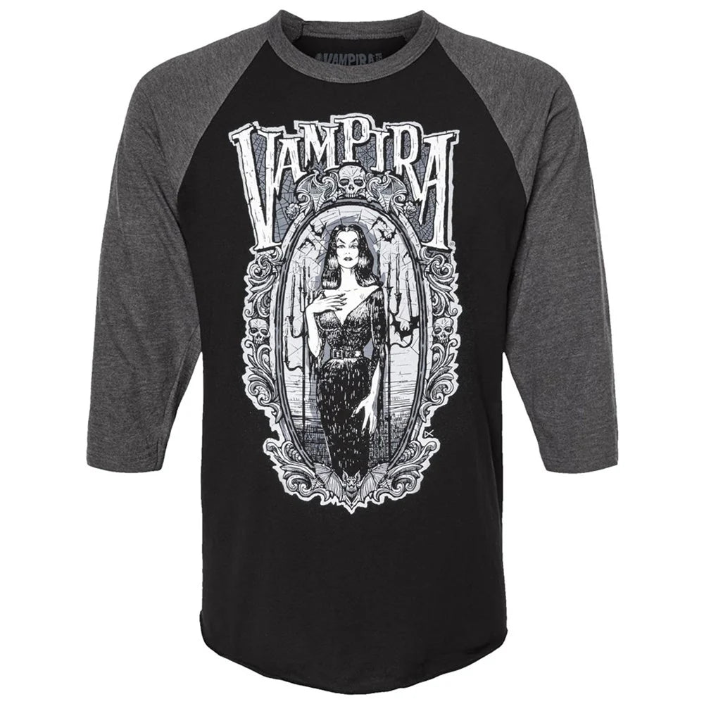 Vampira Gorey Frame Longsleeve Raglan Tee Men's T-shirt Kreepsville Halloween Hip Crypt Horror Plan 9 Movies Clothing