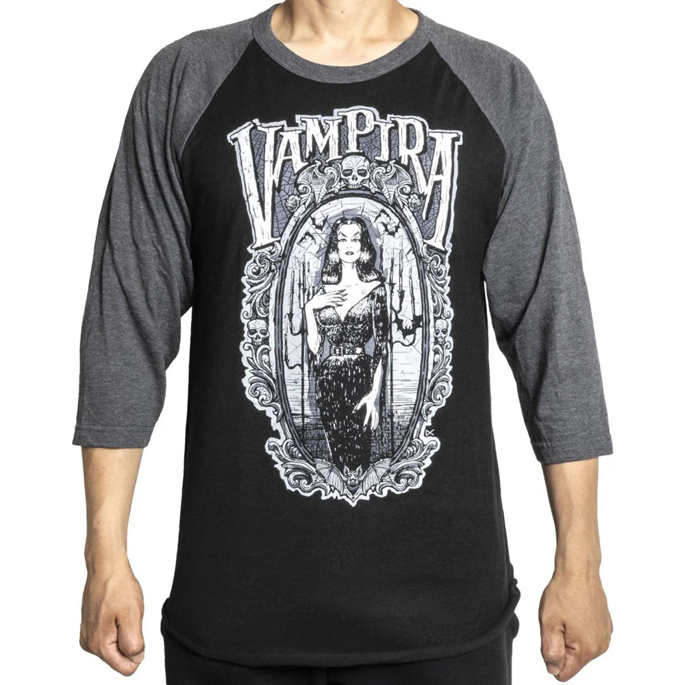 Vampira Gorey Frame Longsleeve Raglan Tee Men's T-shirt Kreepsville Halloween Hip Crypt Horror Plan 9 Movies Clothing