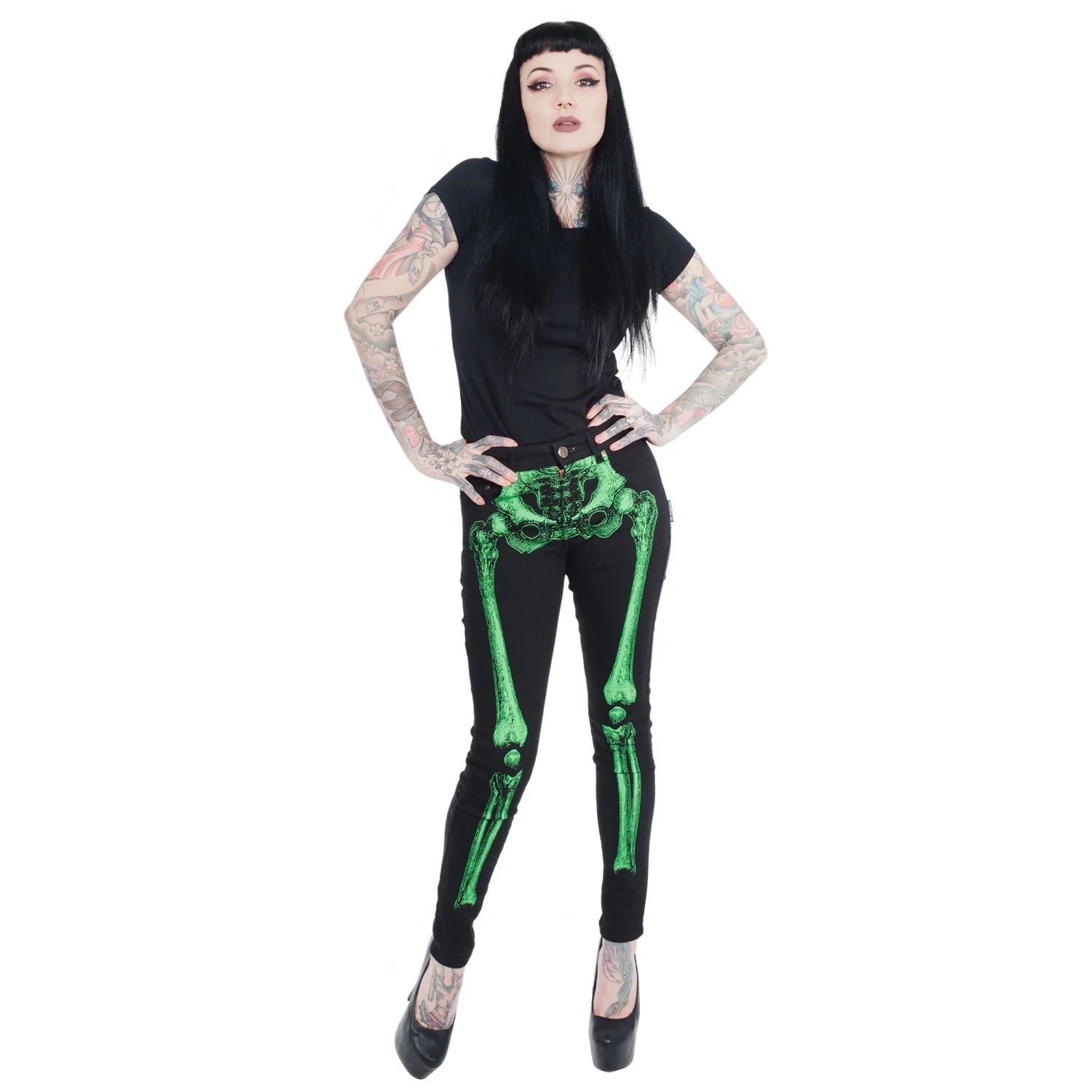 Skeleton Skinny Jeans Green Bone