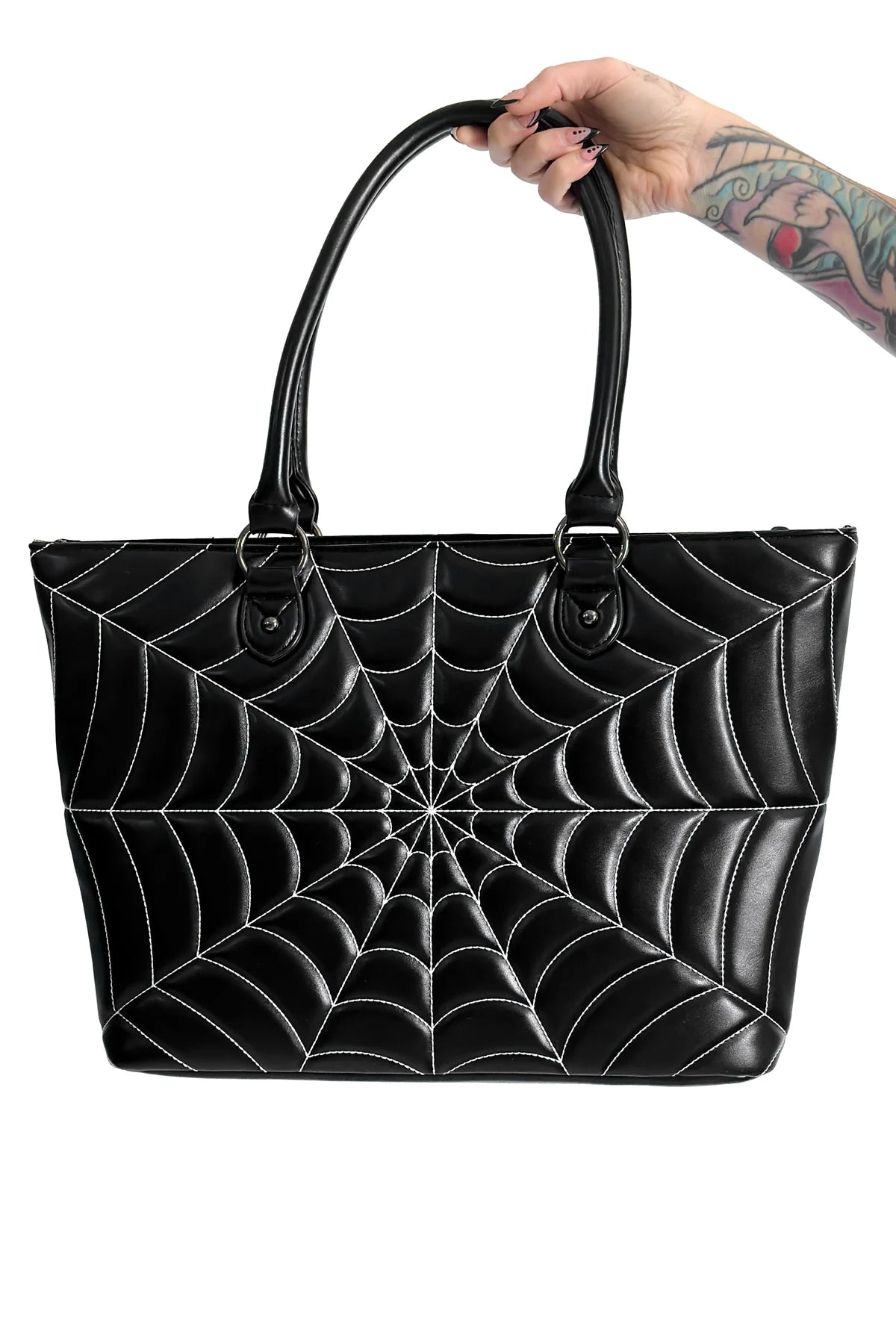 Spiderweb Tote Black White Handbag Purse Bag Foxblood Hip Crypt Halloween Horror 