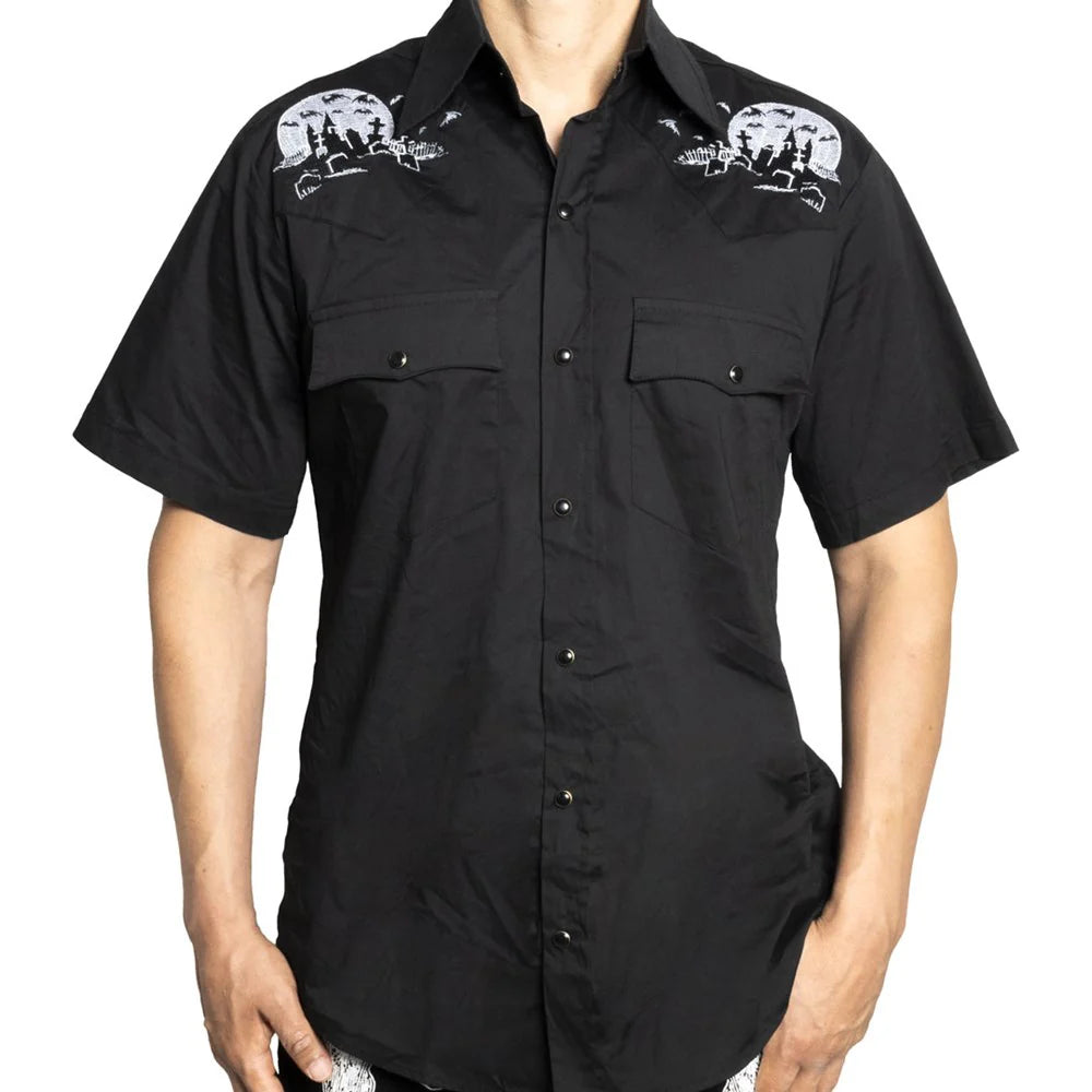 Nighttime Cemetery Western Shirt