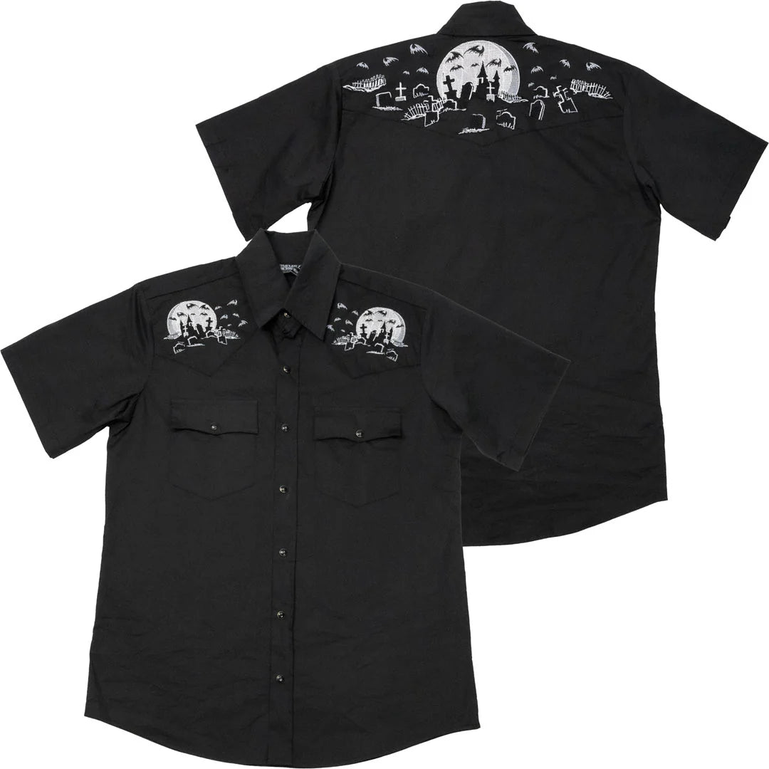 Nighttime Cemetery Western Shirt