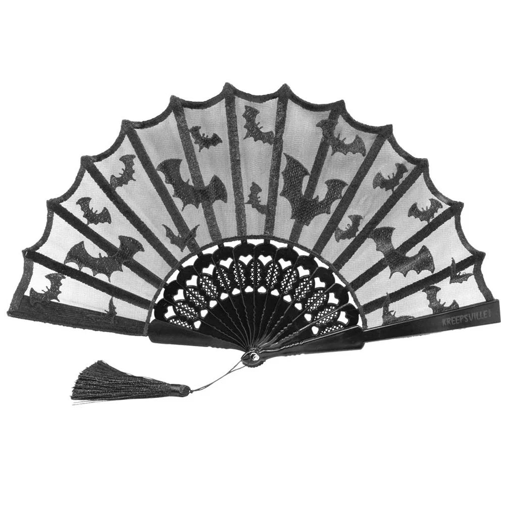 Bat Lace Hand Fan Kreepsville Hip Crypt Accessories Goth Halloween Spooky