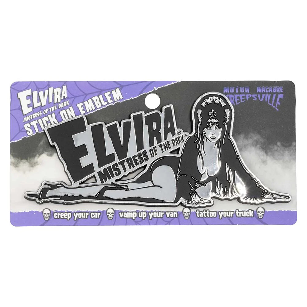 Elvira Laid Down Chrome Stick On Emblem Car Accessories Decor Horror Mistress of the Dark Movie Macabre Hip Crypt Kreepsville 