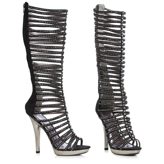 M-STELLA Ellie Shoes 5" Heel Mid Calf Straps W/RHINESTONE 5 INCH HEEL KNEE HIGH SALES 5 IN