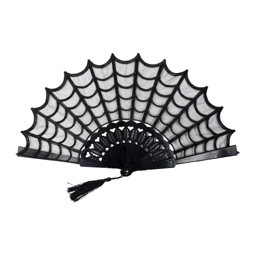 Spiderweb Lace Hand Fan Accessories Goth Hip Crypt Kreepsville Halloween Spooky Season 