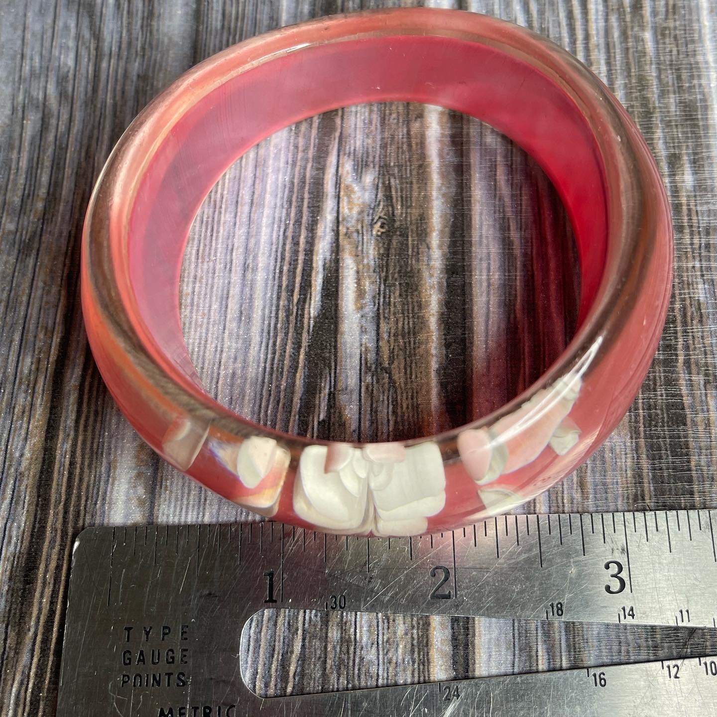 Vintage Reversed Carved Floral Pink Lucite Bangle